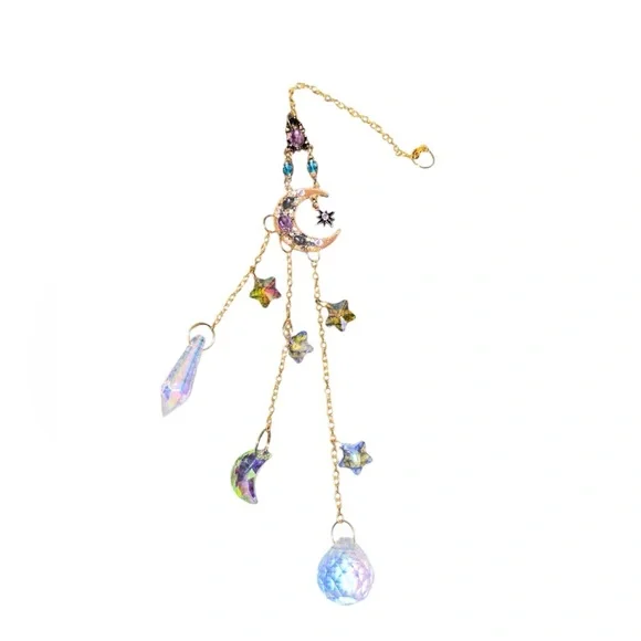Rhinestone Moon or Star Sun Catcher with Multiple Crystals and Chain - Picture 6 of 11